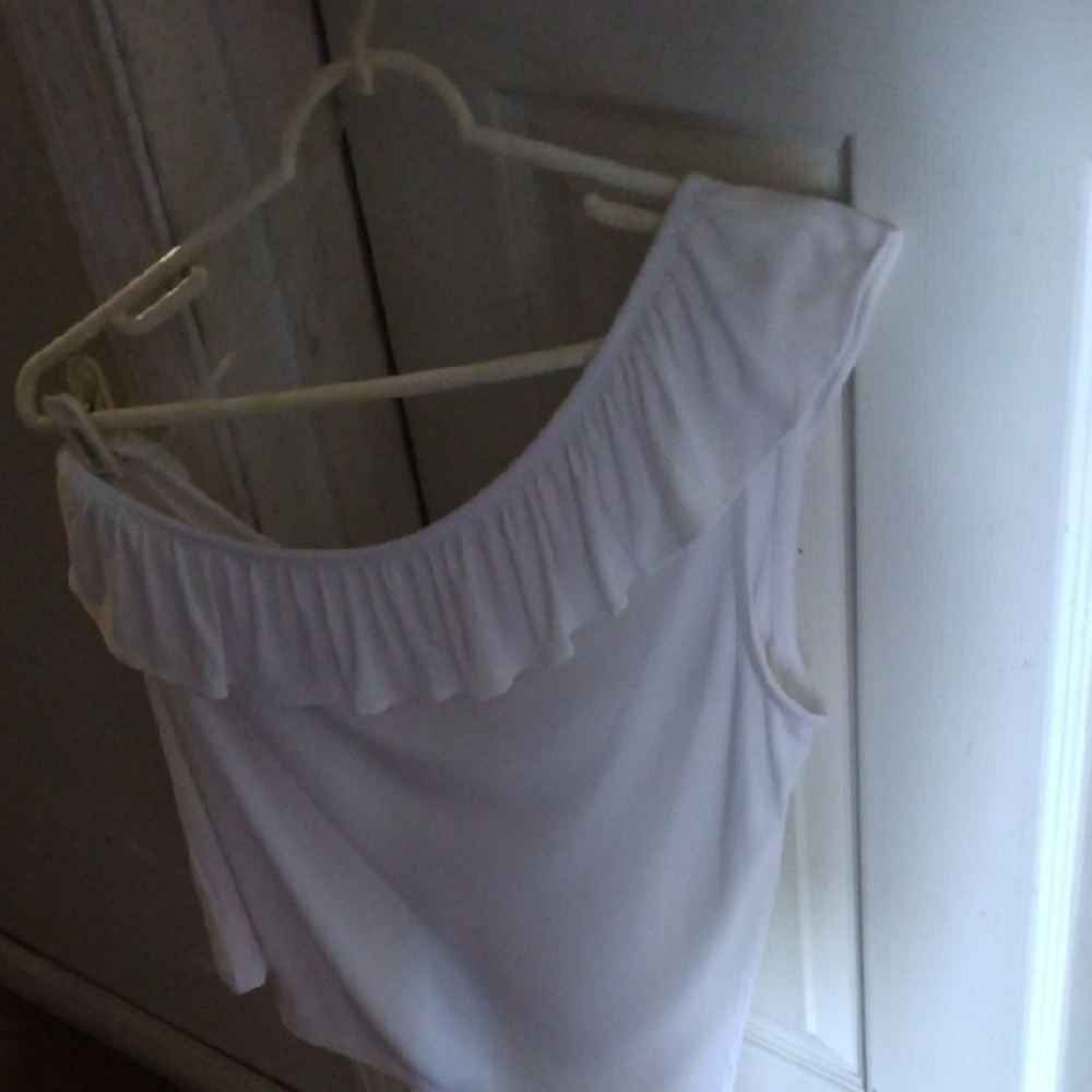 LOFT White One-Shoulder Ruffle Tank